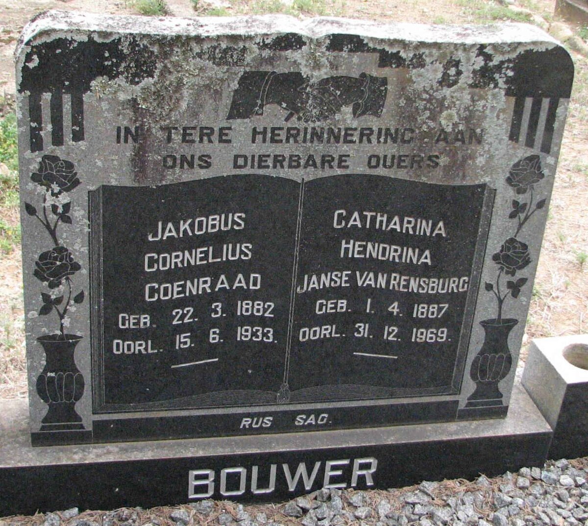 BOUWER Jakobus Cornelius Coenraad 1882-1933 &amp; Catharina Hendrina JANSE VAN RENSBURG 1887-1969