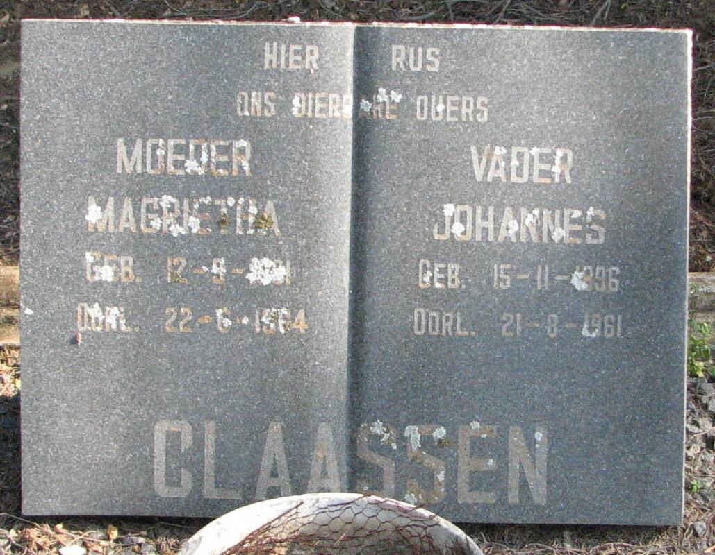 CLAASSEN Johannes 1896-1961 &amp; Magrietha 1??1-1964