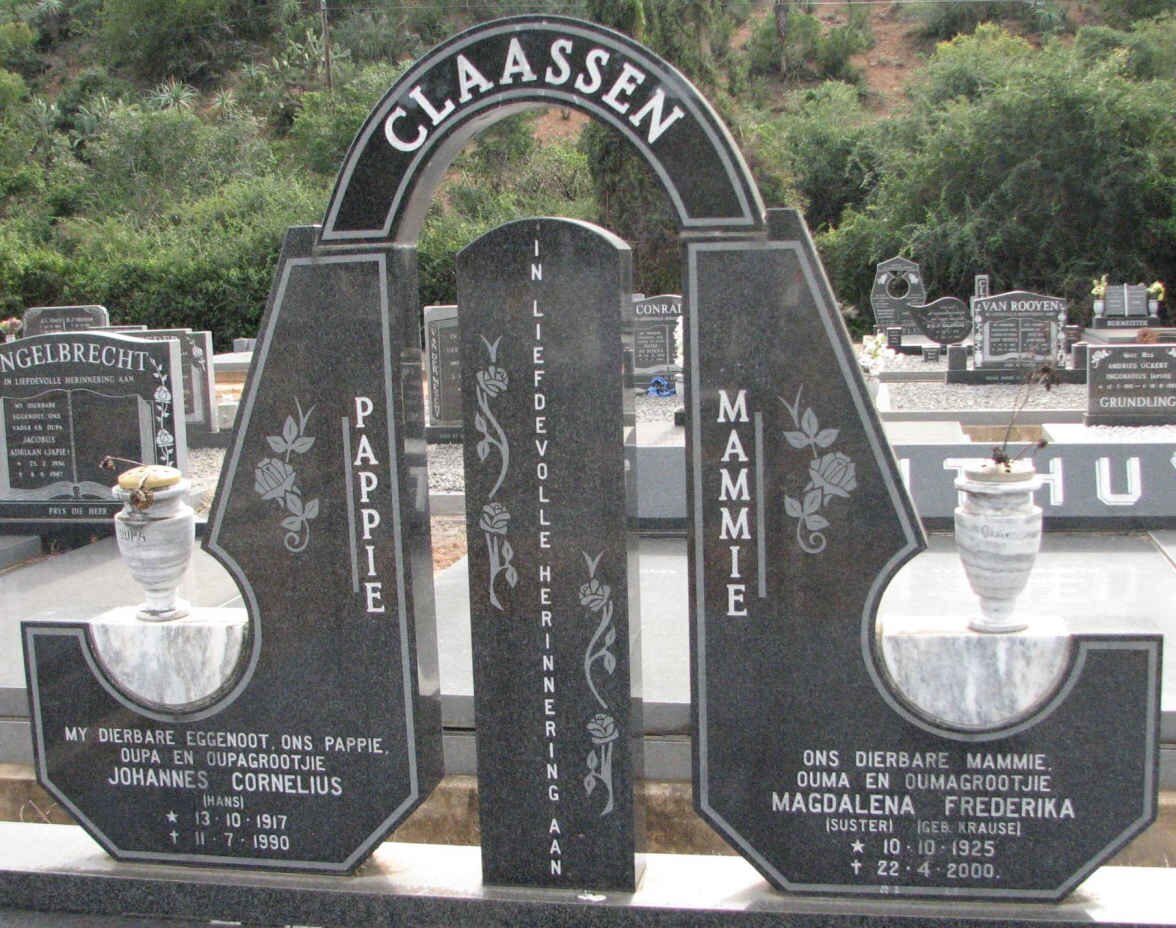 CLAASSEN Johannes Cornelius 1917-1990 &amp; Magdalena Frederika KRAUSE 1925-2000