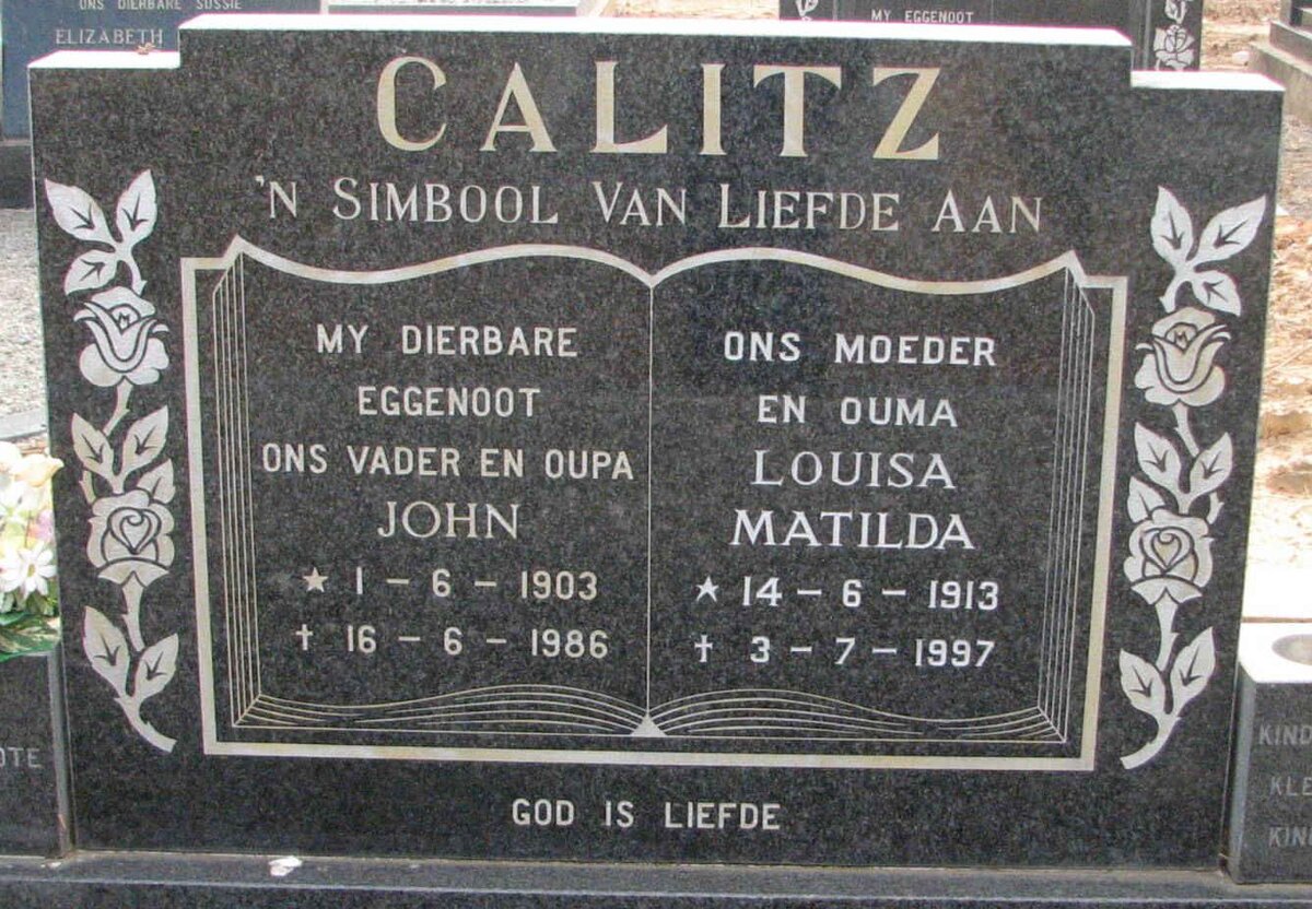 CALITZ John 1903-1986 &amp; Louisa Matilda 1913-1997