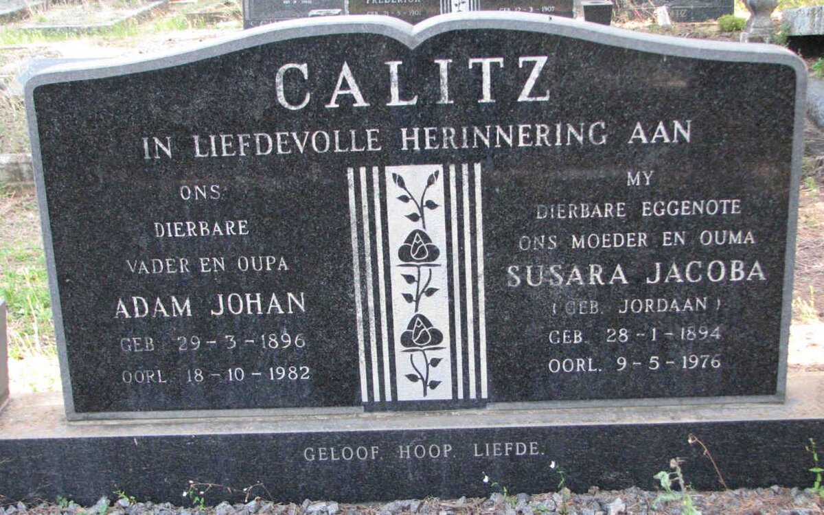 CALITZ Adam Johan 1896-1982 &amp; Susara Jacoba 1894-1976