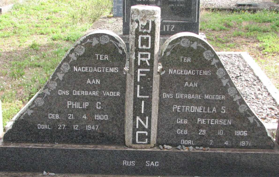 DORFLING Philip C. 1900-1947 &amp; Petronella S. PIETERSEN 1906-1971