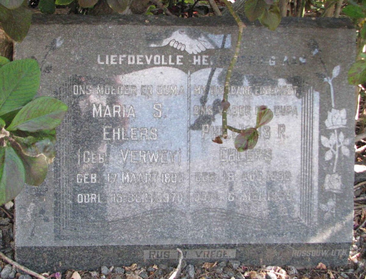 EHLERS Philipus R. 1892-19?9 &amp; Maria S. VERWEY 1899-1970