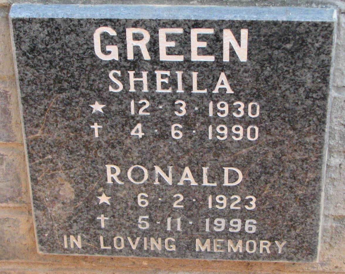 GREEN Ronald 1923-1996 &amp; Sheila 1930-1990