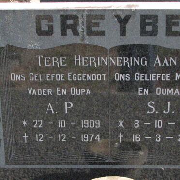 GREYBE A.P. 1909-1974 &amp; S.J. 1912-2002
