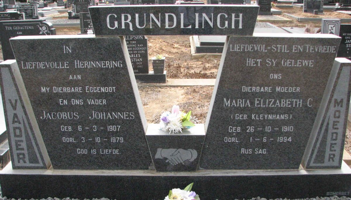 GRUNDLINGH Jacobus Johannes 1907-1979 &amp; Maria Elizabeth C. KLEYNHANS 1910-1994