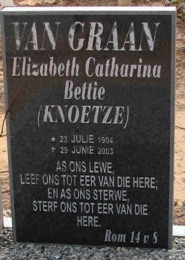 GRAAN Elizabeth Catherina, van nee KNOETZE 1904-2003