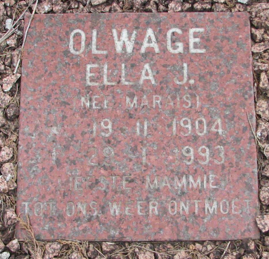 OLWAGE Ella J. nee MARAIS 1904-1993
