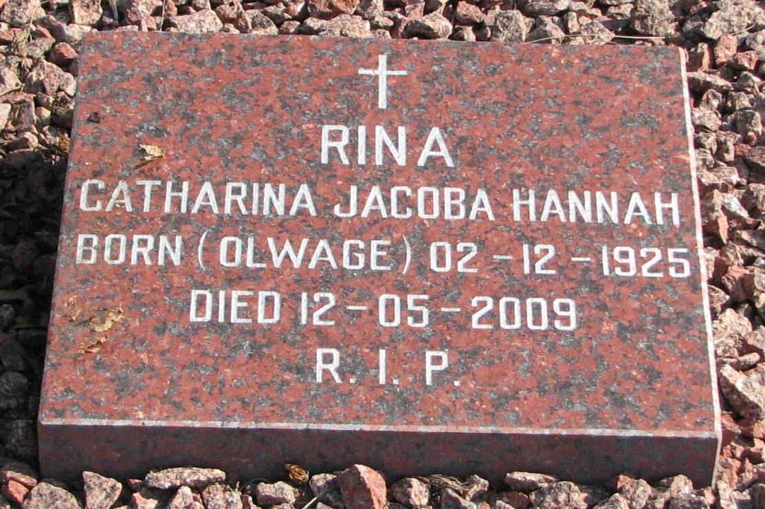 HANNAH Catharina Jacoba nee OLWAGE 1925-2009