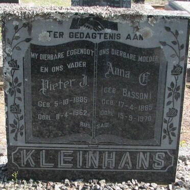 KLEINHANS Pieter J. 1885-1962 &amp; Anna C. BASSON 1885-1970