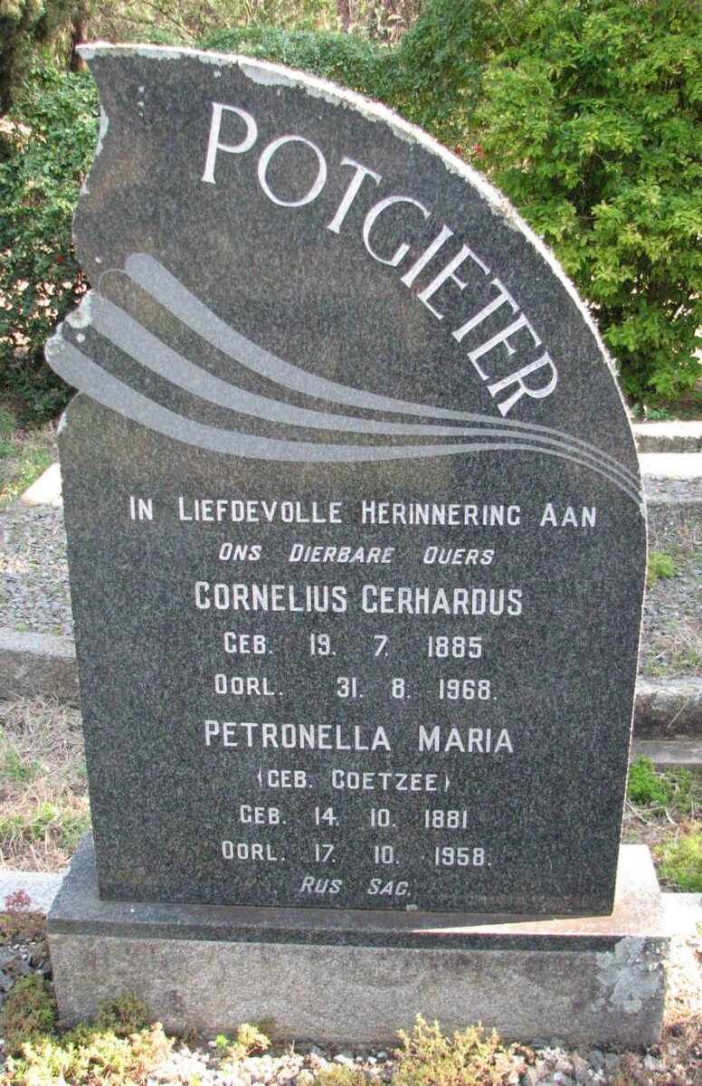 POTGIETER Cornelius Gerhardus 1885-1969 &amp; Petronella Maria COETZEE 1881-1958