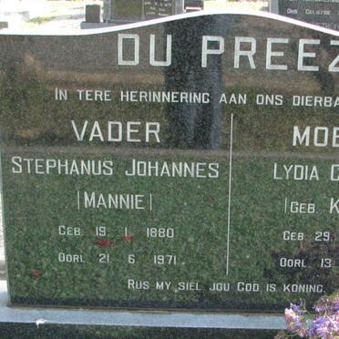 PREEZ Stephanus Johannes, du 1880-1971 &amp; Lydia Christina KRUGER 1881-1971
