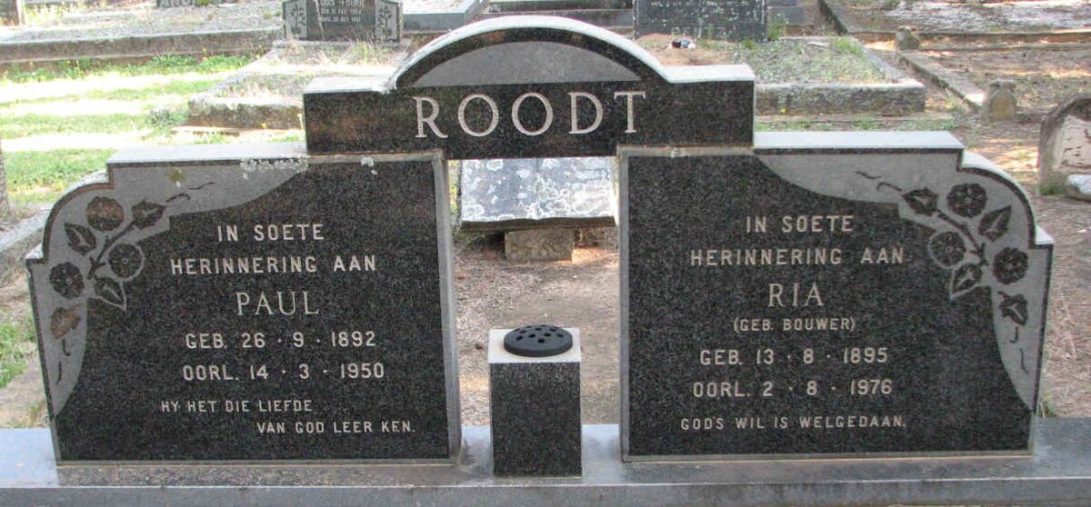 ROODT Paul 1892-1950 &amp; Ria BOUWER 1895-1976