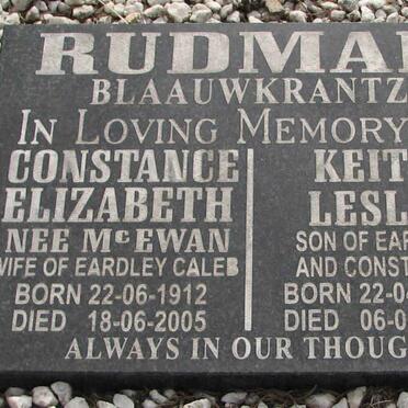 RUDMAN Eardley Caleb 1906-1983 ::RUDMAN Keith Leslie 1935-1999 :: RUDMAN Constance Elizabeth nee MCEWAN 1912-2005