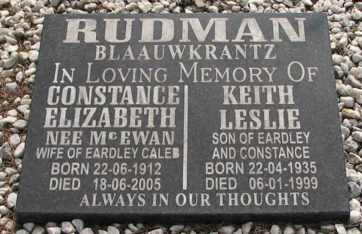 RUDMAN Keith Leslie 1935-1999 :: RUDMAN Constance Elizabeth nee MCEWAN 1912-2005