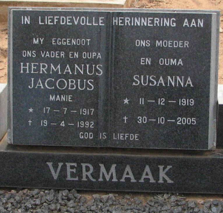 VERMAAK Hermanus Jacobus 1917-1992 &amp; Susanna 1919-2005