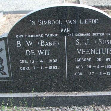 WIT B.W., de 1908-1992 :: VEENHUIS S.J. nee DE WIT 1897-1981