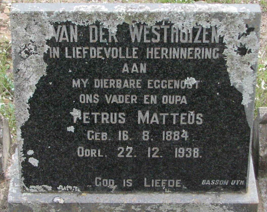 WESTHUIZEN Petrus Matteus, van der 1884-1938