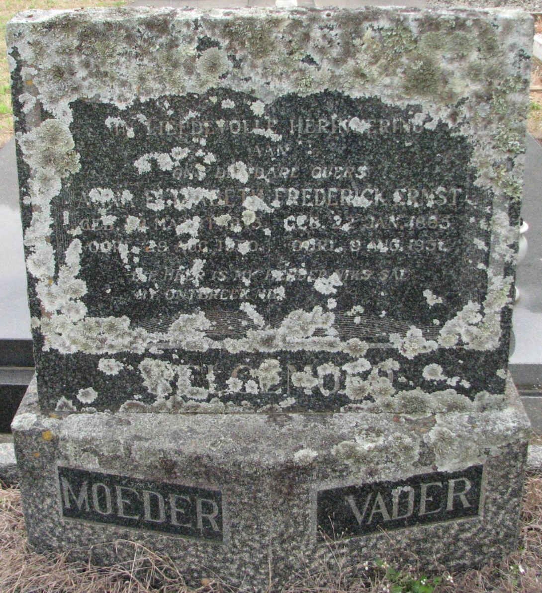 WELGEMOED Frederick Ernst 1883-1931 &amp; Anna Elizabeth 188?-19?0