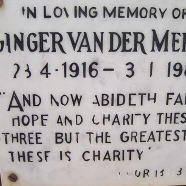 MERWE Ginger, van der 1916-1988