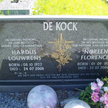 KOCK Hardus Louwrens, de 1922-2008 &amp; Noreen Florence 1919-2006