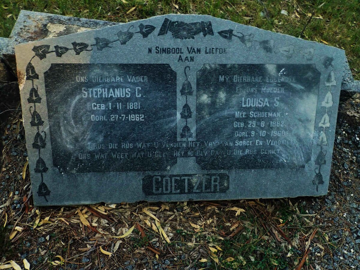 COETZER Stephanus C. 1881-1962 &amp; Louisa S. SCHOEMAN 1882-1960