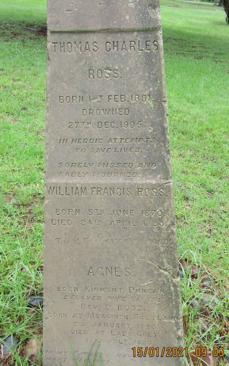 ROSS Agnes 1843-1890  :: ROSS William Francis 1870-1890  :: ROSS Thomas Charles 1881-1905