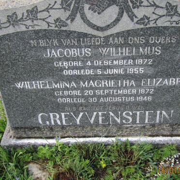 GREYVENSTEIN Jacobus Wilhelmus 1872-1955 &amp; Wilhelmina Magrietha Elizabeth 1872-1946
