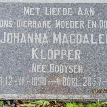 KLOPPER Johanna Magdalena nee BOOYSEN 1890-1953