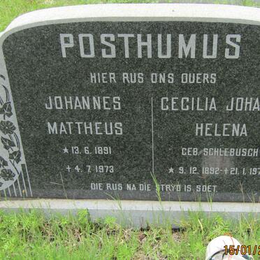 POSTHUMUS Johannes Mattheus 1891-1973 &amp; Cecilia Johanna Helena 1892-1973