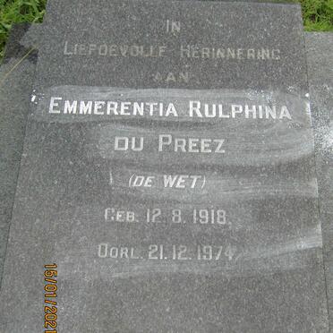 PREEZ Emmerentia Rulphina, du nee DE WET 1918-1974