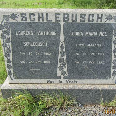 SCHLEBUSCH Lourens Anthonie 1863-1918 &amp; Louisa Maria Nel MARAIS 1867-1952