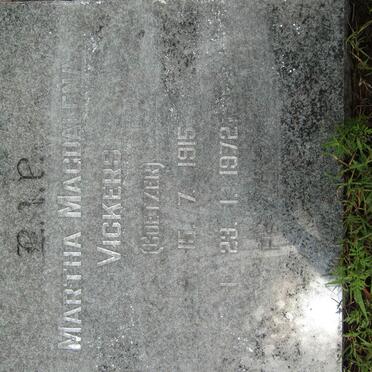 VICKERS Martha Magdalena nee COETZER 1915-1972