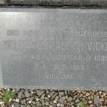 VICKERS Johanna Elizabeth nee J. VAN RENSBURG 1898-1968