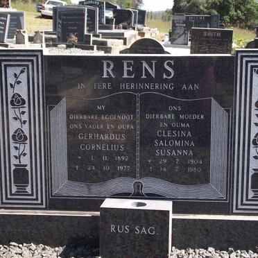RENS Gerhardus Cornelius 1892-1977 &amp; Clesina Salomina Susanna 1904-1980