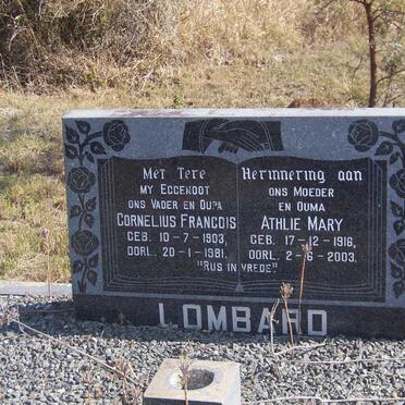 LOMBARD Cornelius Francois 1903-1981 &amp; Athlie Mary 1916-2003