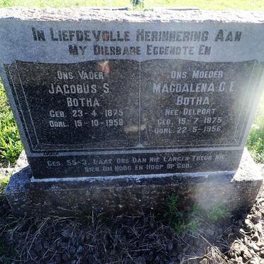BOTHA Jacobus S. 1875-1958 &amp; Magdalena C.E. DELPORT 1875-1956