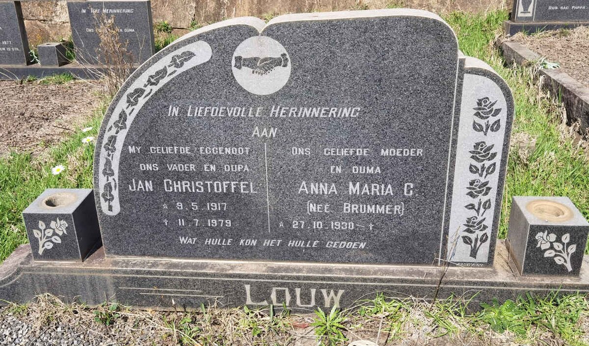 LOUW Jan Christoffel 1917-1979 &amp; Anna Maria C. BRUMMER 1930-