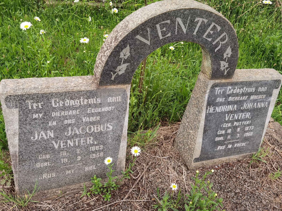 VENTER Jan Jacobus 1883-1956 &amp; Hendrina Johanna PUTTER 1873-1960