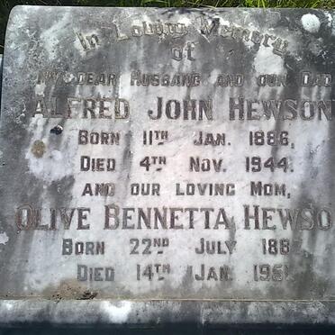 HEWSON Alfred John 1886-1944 &amp; Olive Bennetta 1887-1951