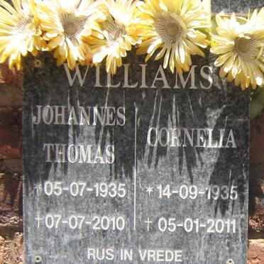 WILLIAMS Johannes Thomas 1935-2010 &amp; Cornelia 1935-2011
