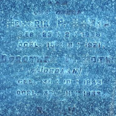 BOTHA Hendrik P. 1839-1921 &amp; Dorothea M. JORDAAN 1843-1933