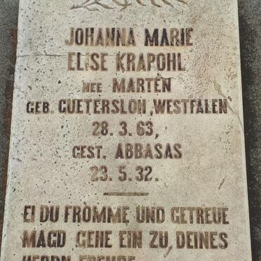 KRAPOHL Johanna Marie Elise nee MARTEN 1863-1932
