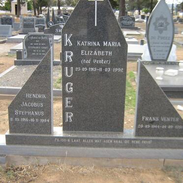 KRUGER Hendrik Jacobus Stephanus 1916-1994 &amp; Katrina Maria Elizabeth VENTER 1915-1992 :: KRUGER Frans Venter 1944-1991
