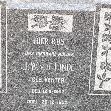 LINDE J.W., v.d. nee VENTER 1892-1952