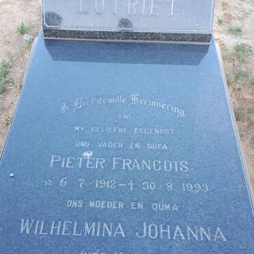 LOTRIET Pieter Francois 1912-1993 &amp; Wilhelmina Johanna MARAIS 1917-2012