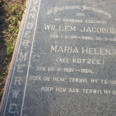 MERWE Willem Jacobus, van der 1924-2002 &amp; Maria Helena KOTZEE 1921-
