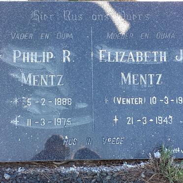 MENTZ Philip R. 1888-1975 &amp; Elizabeth J. VENTER 1901-1943