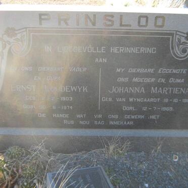 PRINSLOO Ernst Loodewyk 1903-1974 &amp; Johanna Martiena VAN WYNGAARDT 1909-1969