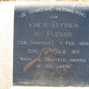 PLESSIS Erica Elfrida, du nee KRAPOHL 1898-1971